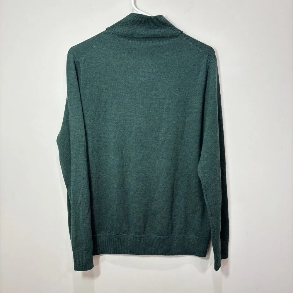 J Crew 100% Merino Wool 1/4 Zip Pullover Dark Green Men M Preppy Quiet Luxury